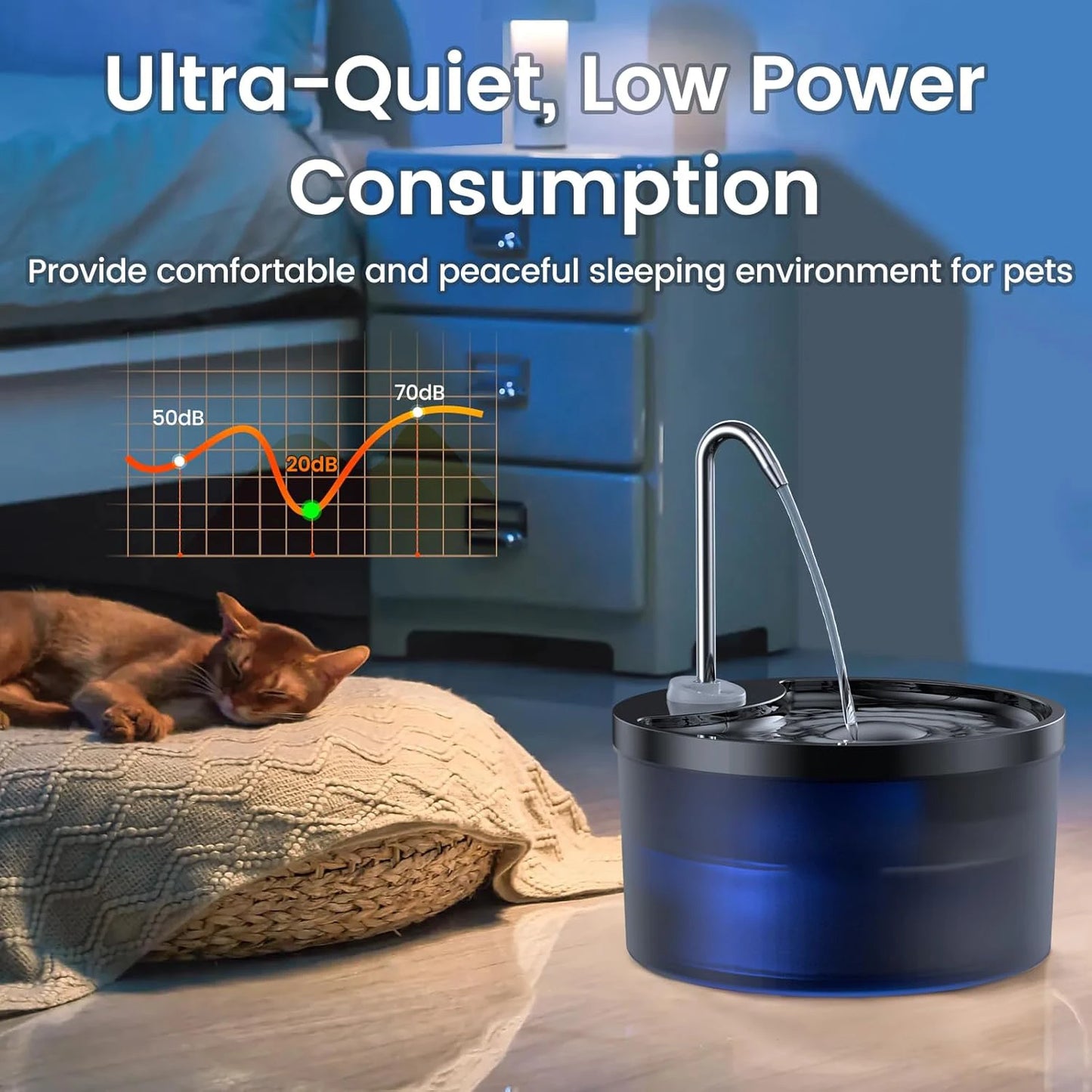 Ultratyst Vattenfontän för Katt & Hund med 3.2L Filtertank