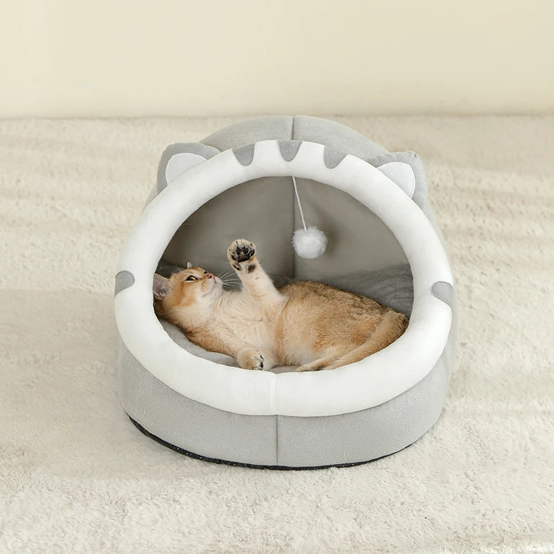 Mysig kattkoja och hundsäng i bomull