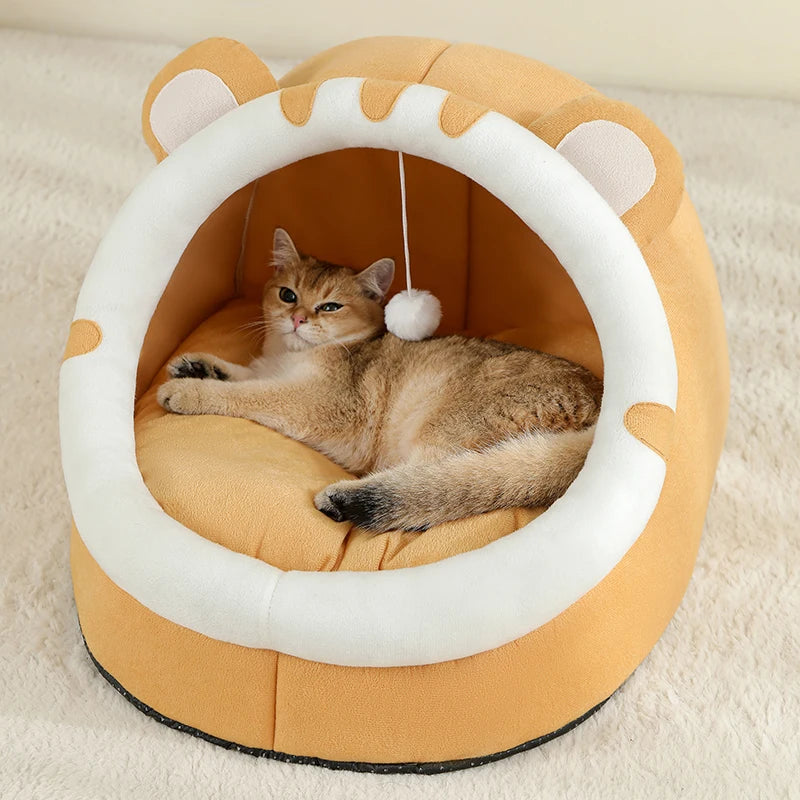 Mysig kattkoja och hundsäng i bomull