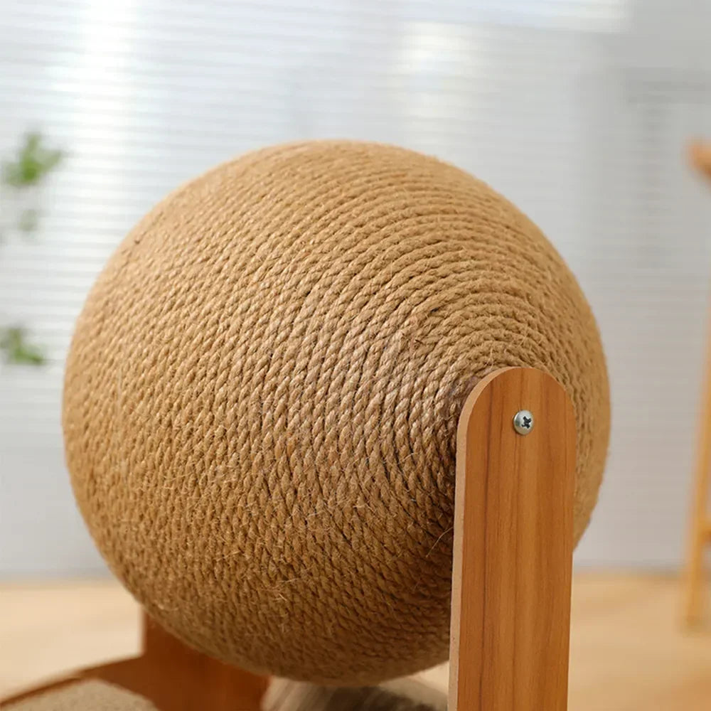 2-i-1 klösboll i trä med sisal för katter