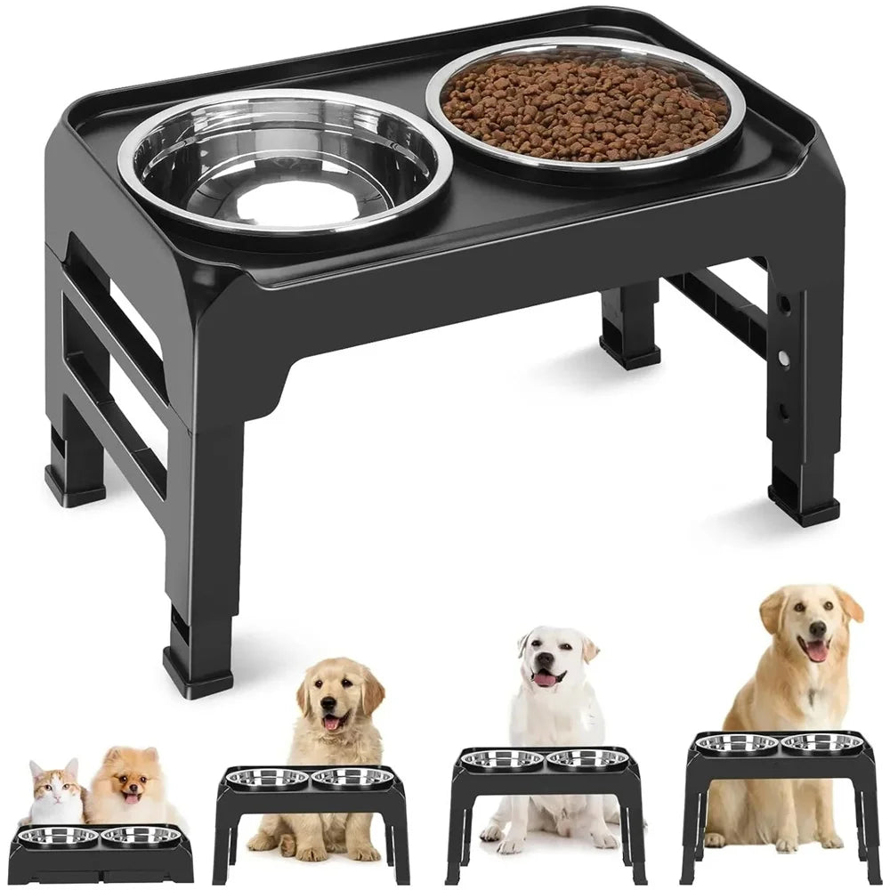 Stainless Steel Folding Pet Feeder Double Bowl Design With 4 Height Adjustable Non-Slip And Dust-Proof Pet Dog Food Bowls