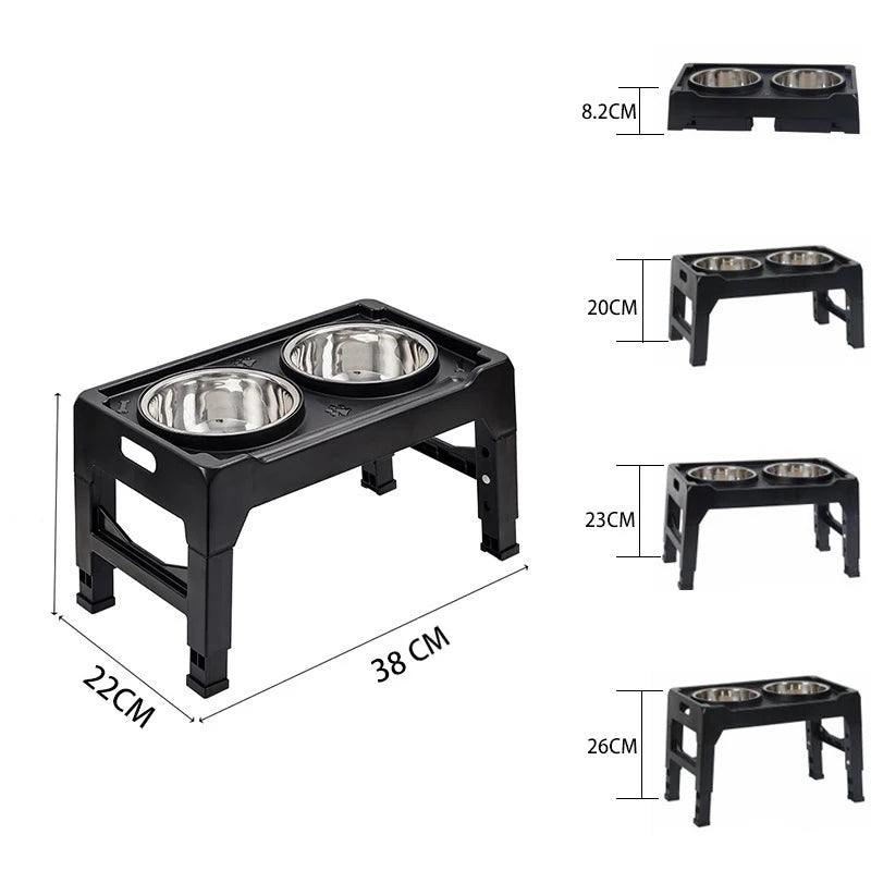 Stainless Steel Folding Pet Feeder Double Bowl Design With 4 Height Adjustable Non-Slip And Dust-Proof Pet Dog Food Bowls