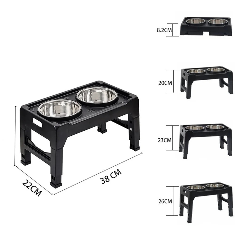 Stainless Steel Folding Pet Feeder Double Bowl Design With 4 Height Adjustable Non-Slip And Dust-Proof Pet Dog Food Bowls