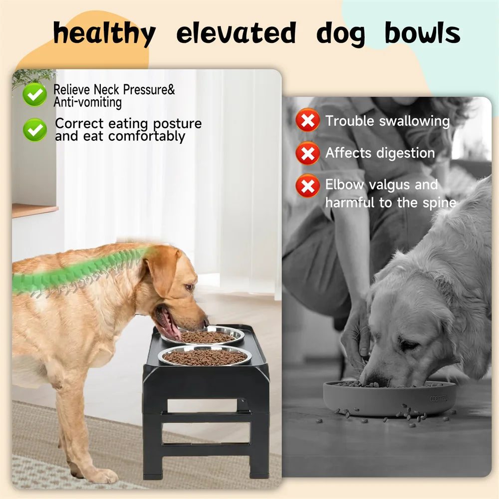 Stainless Steel Folding Pet Feeder Double Bowl Design With 4 Height Adjustable Non-Slip And Dust-Proof Pet Dog Food Bowls