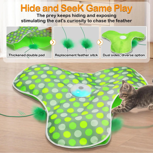 Interaktiv Kattleksak – Göm & Leta med Squeaky Mus och Fjädrar