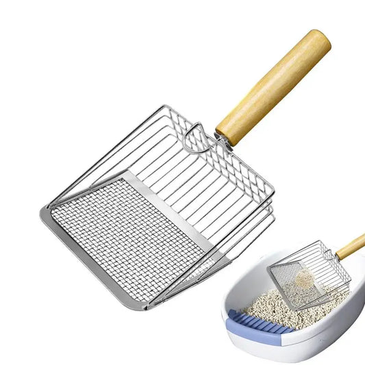 Metallskopa för kattsand med trähandtag