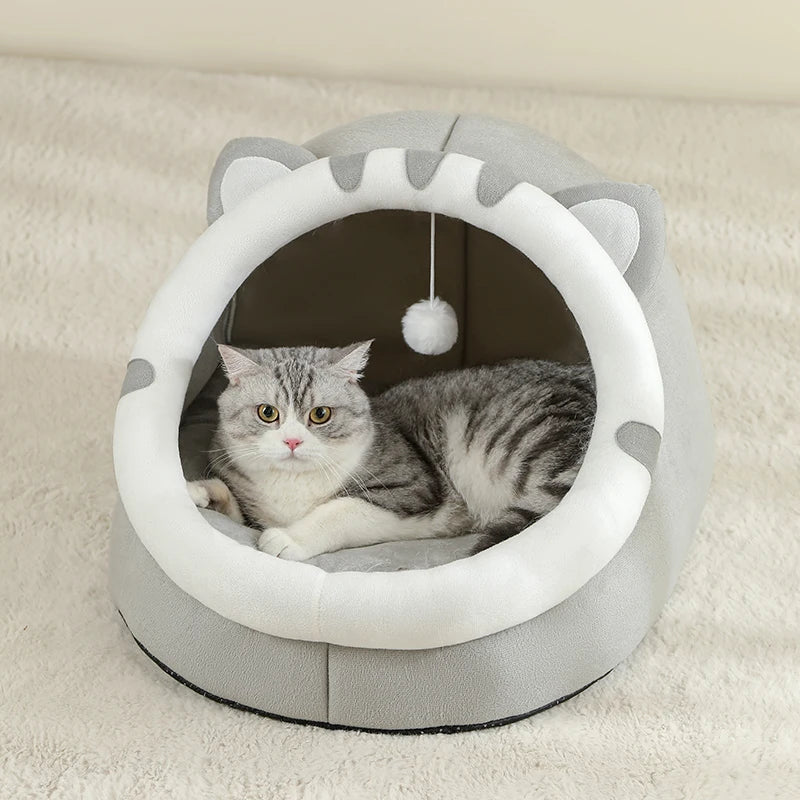 Mysig kattkoja och hundsäng i bomull