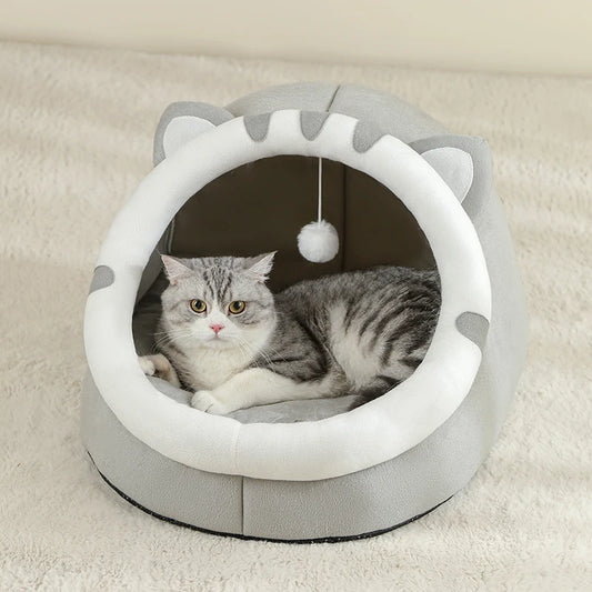 Mysig kattkoja och hundsäng i bomull