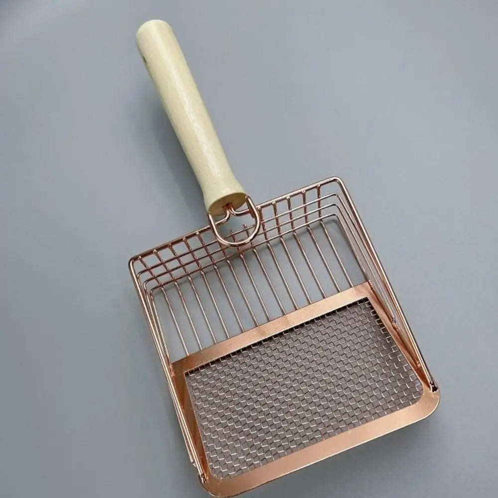 Metallskopa för kattsand med trähandtag