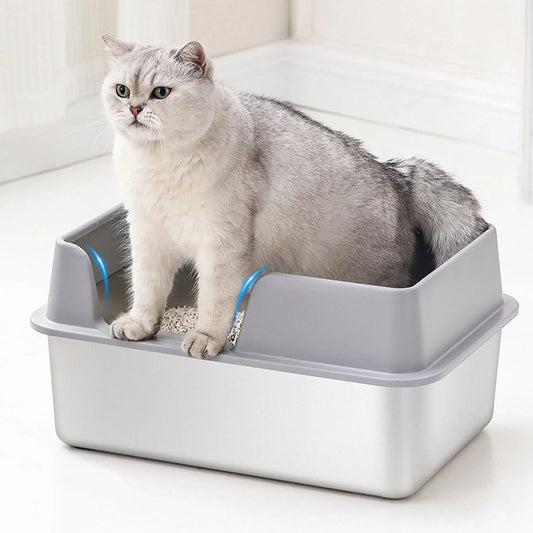 Kattlåda i Rostfritt Stål, Halvtäckande, Anti-Stänk