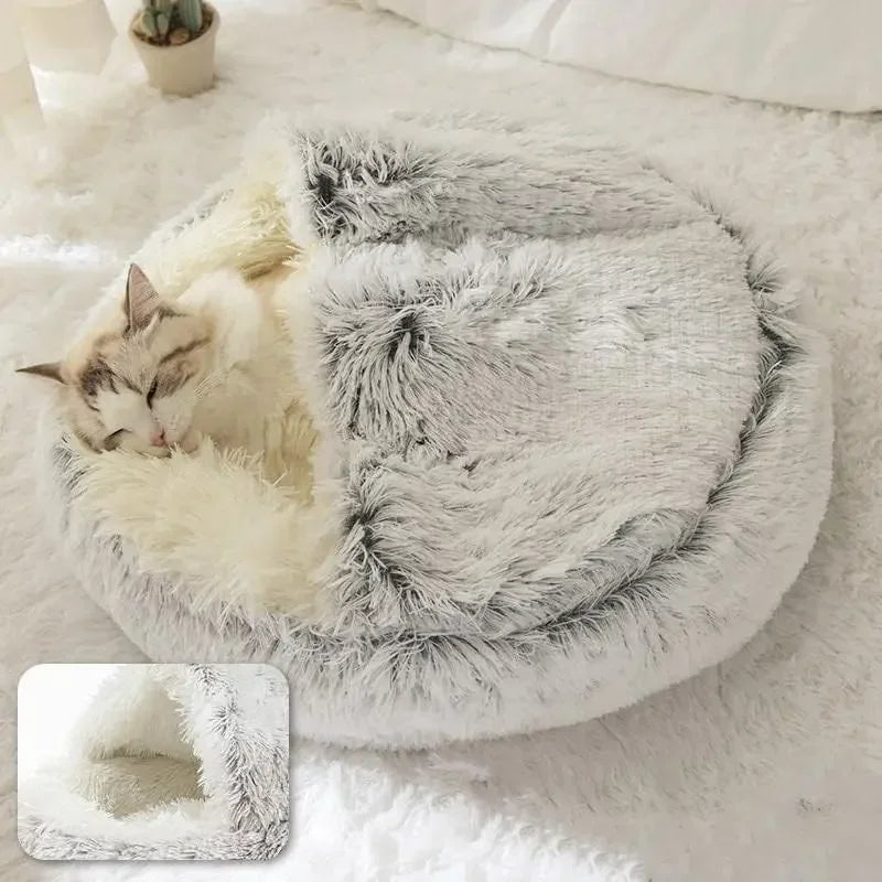 Mjuk rund katt- och hundsäng 2-i-1