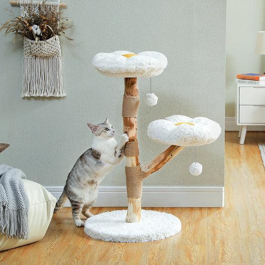 Modern kattträd med klös och mysiga viloplatser