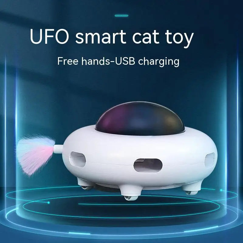 Interaktiv UFO-kattleksak med fjäder & USB