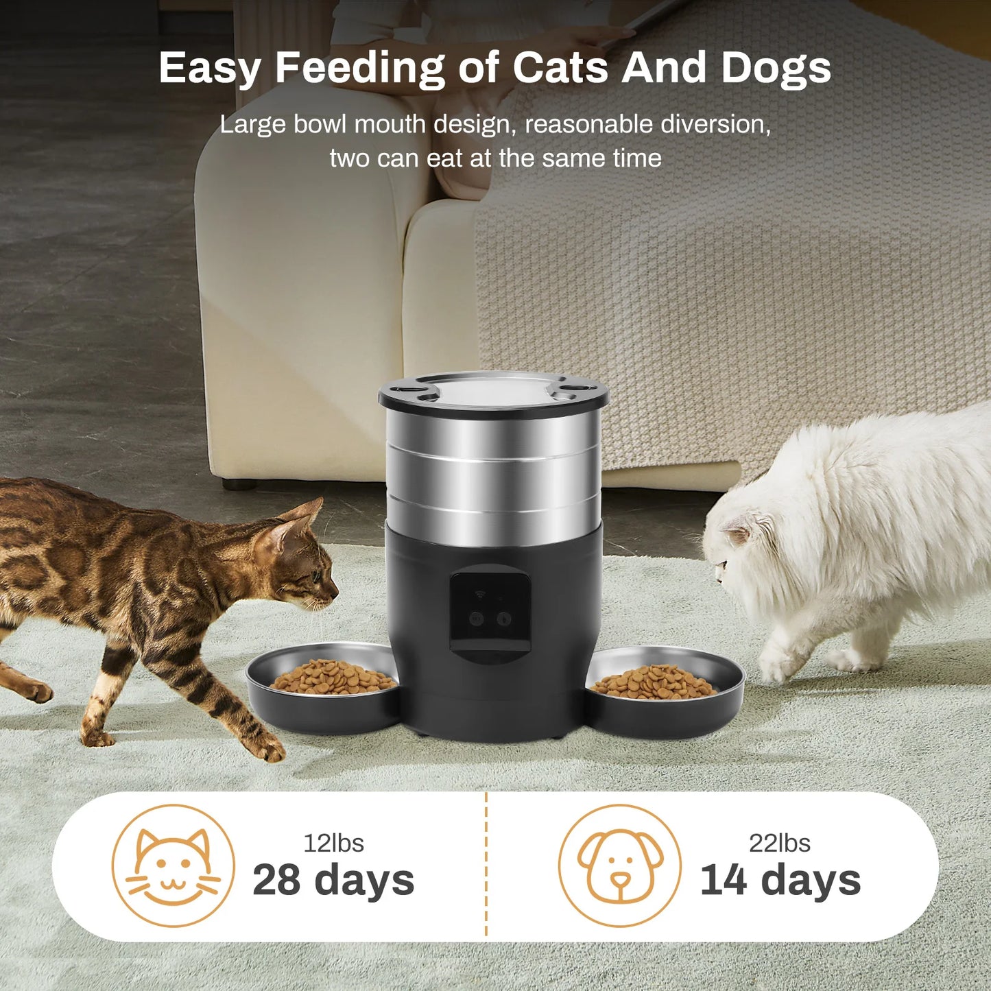 Smart WiFi-kattmatare med dubbel skål