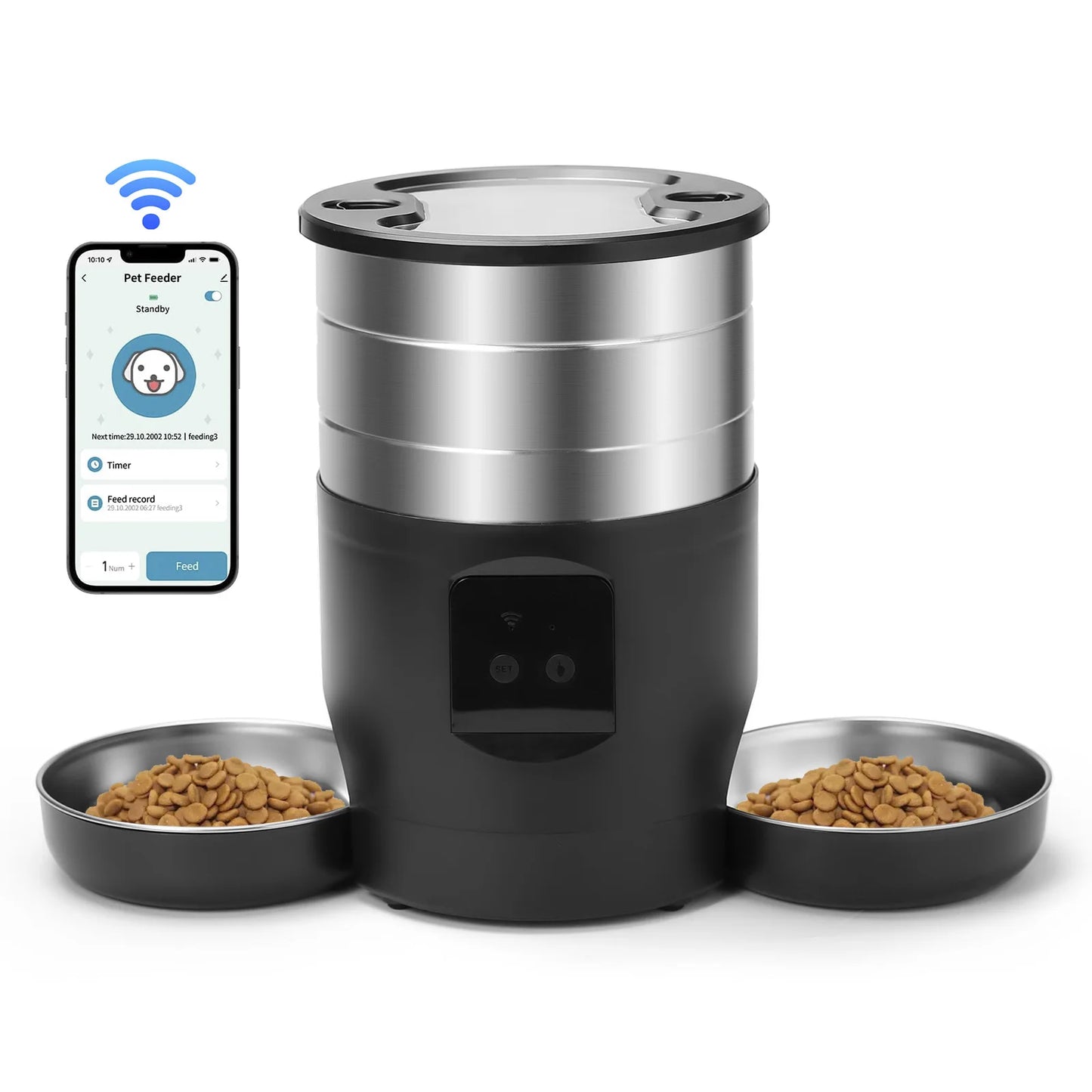 Smart WiFi-kattmatare med dubbel skål