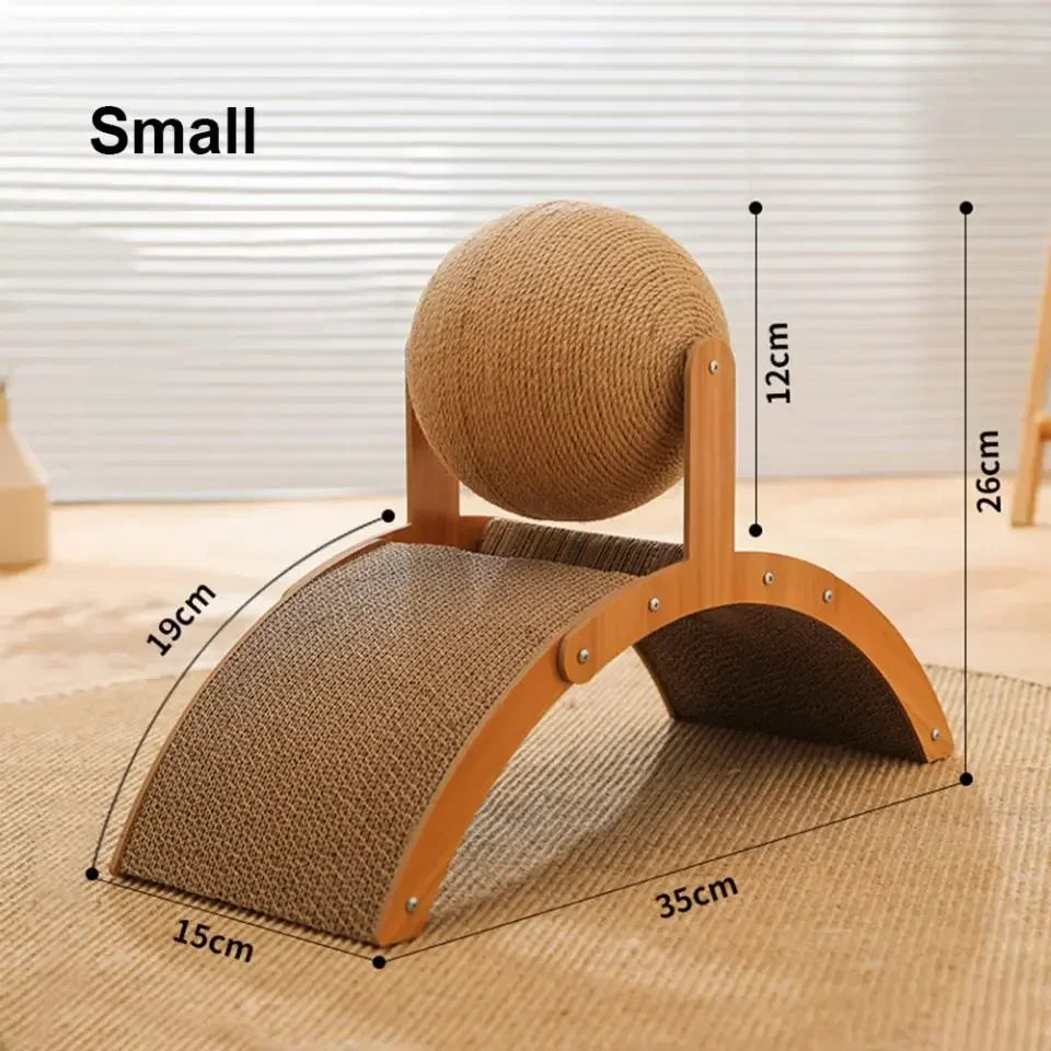 2-i-1 klösboll i trä med sisal för katter